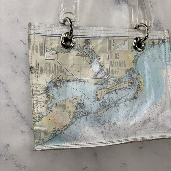 Couture Planet Nantucket Map Recycled Newspaper Tote Bag Purse Lucite Handle - Picture 6 of 14